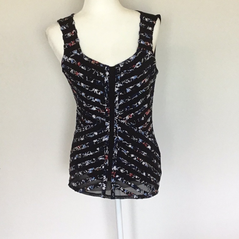 WHBM floral black mesh striped tank top
